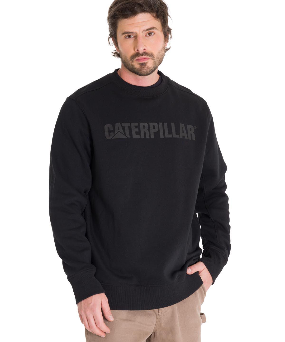 Poleron Casual Unisex Caterpillar Logo Crewneck Sweatshirt Negro Cat