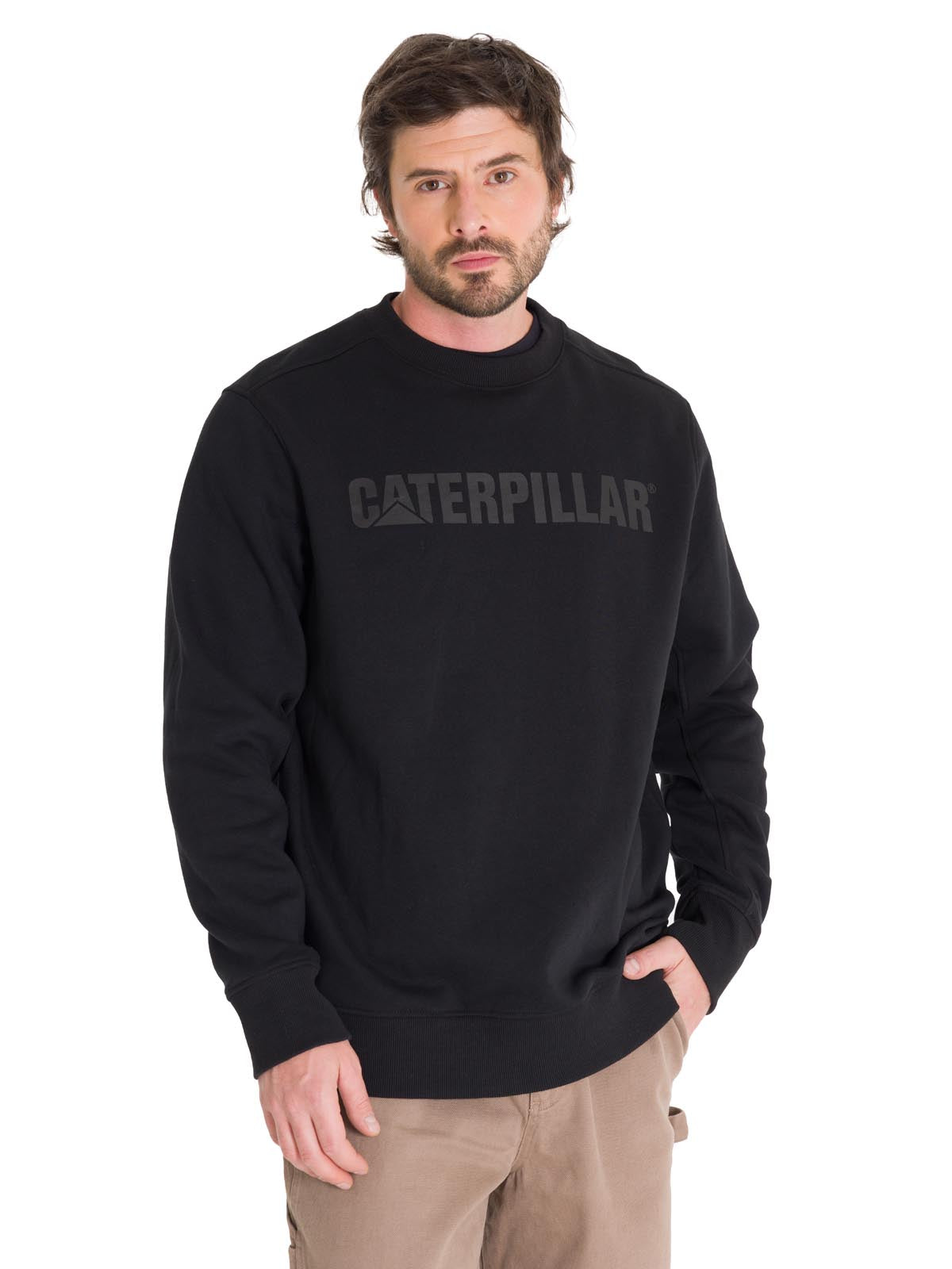 Poleron Casual Unisex Caterpillar Logo Crewneck Sweatshirt Negro Cat