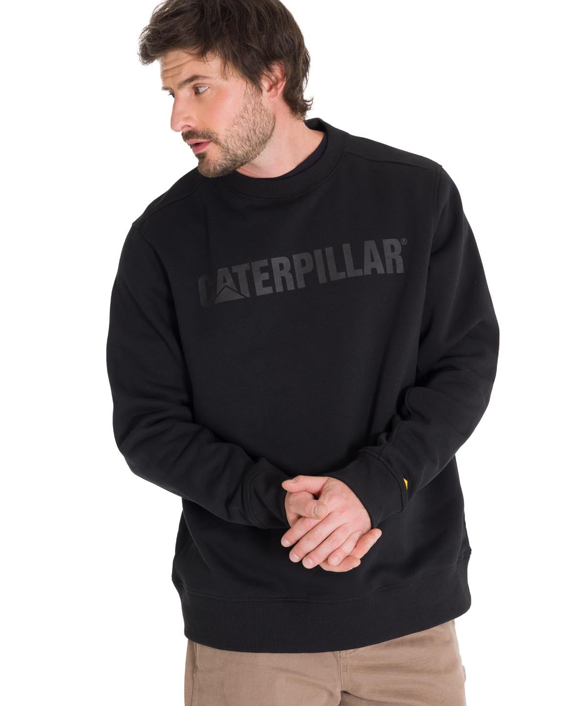 Poleron Casual Unisex Caterpillar Logo Crewneck Sweatshirt Negro Cat