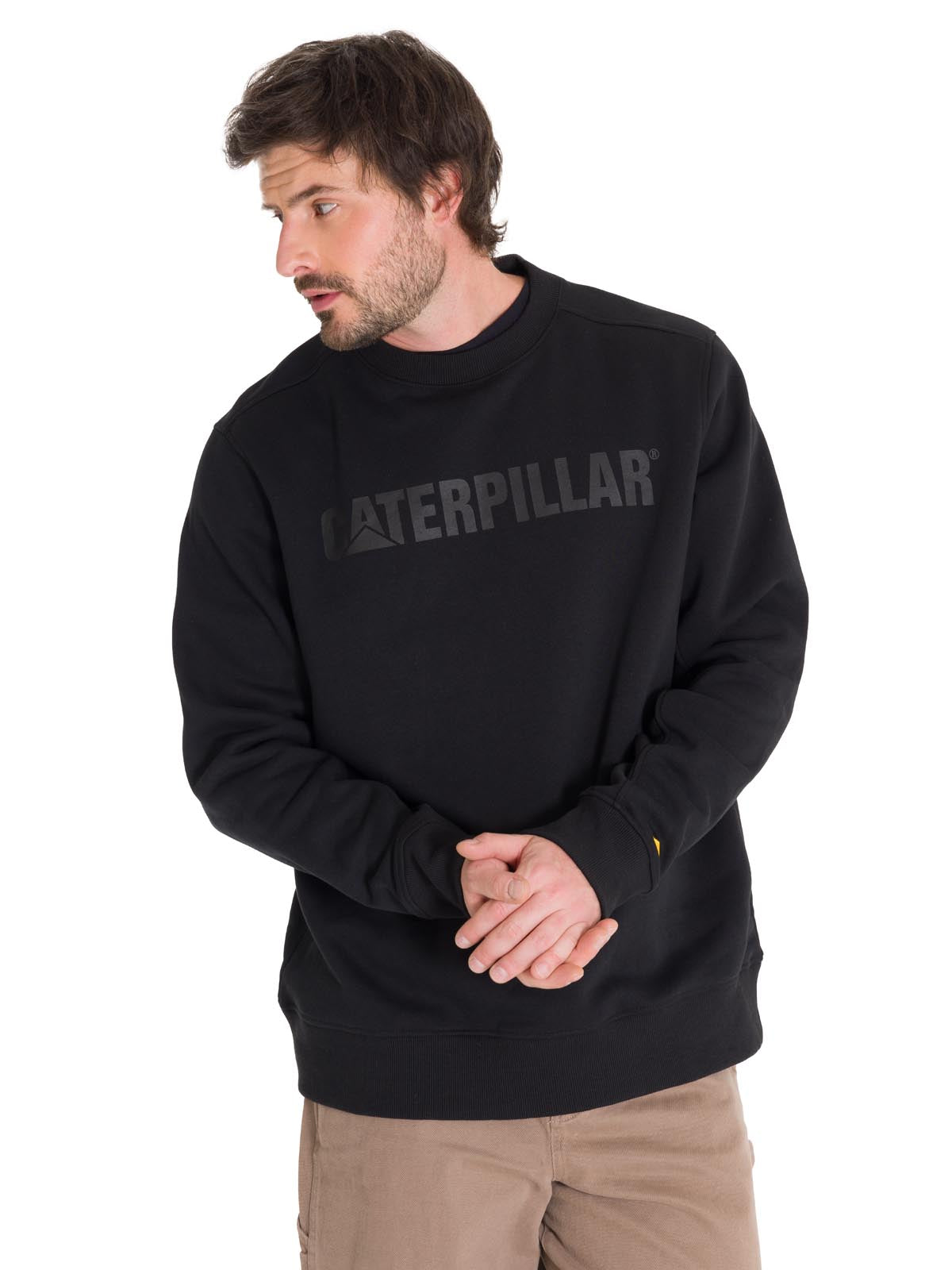 Poleron Casual Unisex Caterpillar Logo Crewneck Sweatshirt Negro Cat
