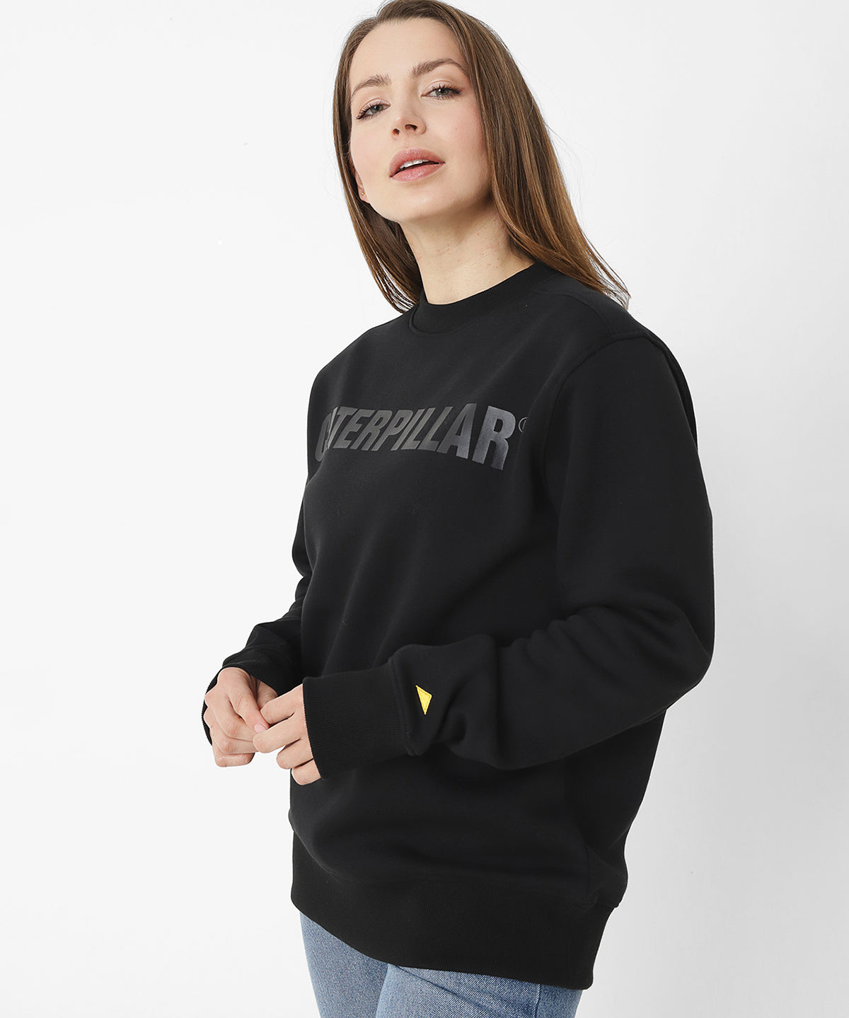 Poleron Casual Unisex Caterpillar Logo Crewneck Sweatshirt Negro Cat