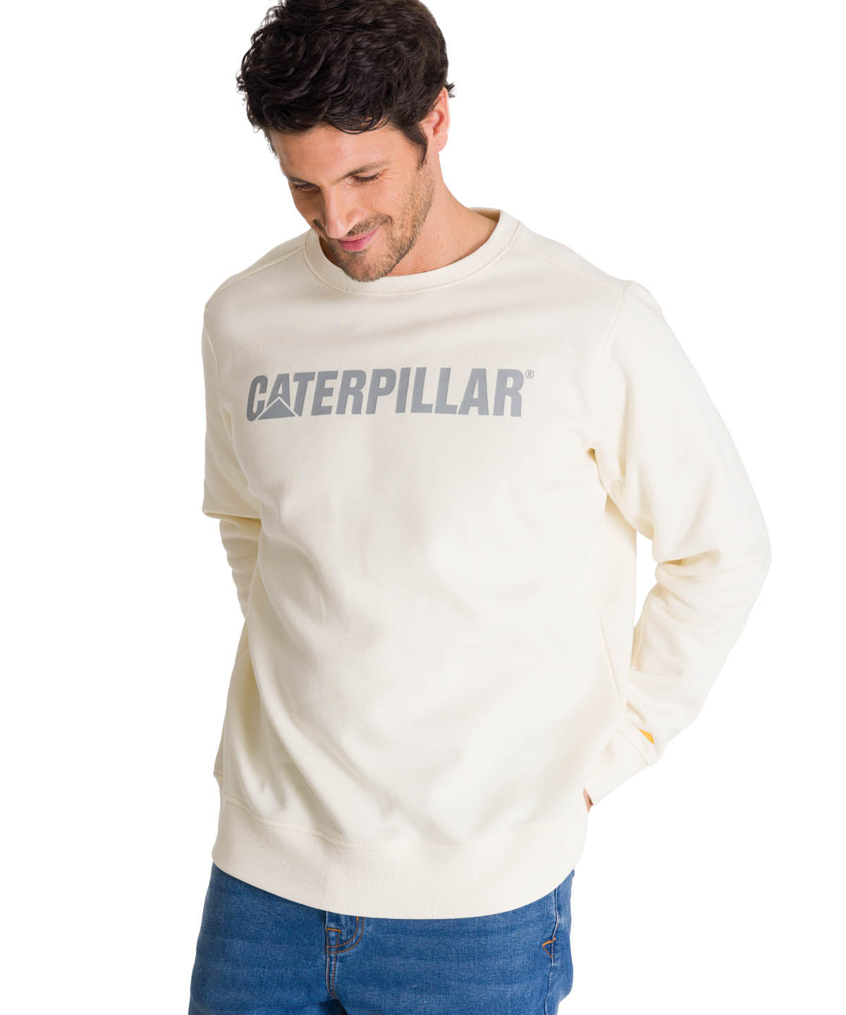 Polerón Crewneck Hombre Logo Caterpillar Blanco CAT