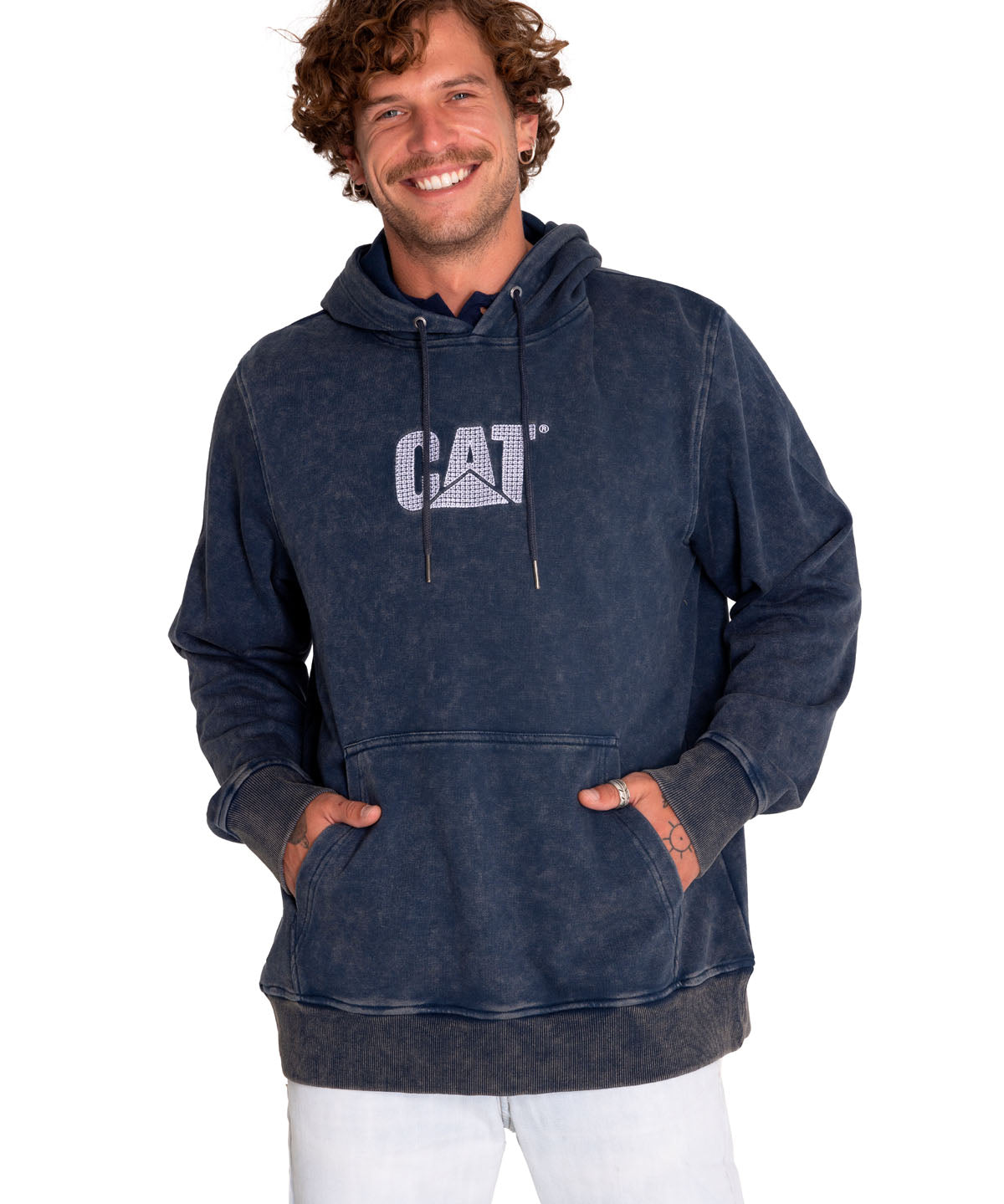 Poleron Casual Hombre Heritage Uniform Embroidered Hoodie Azul Cat