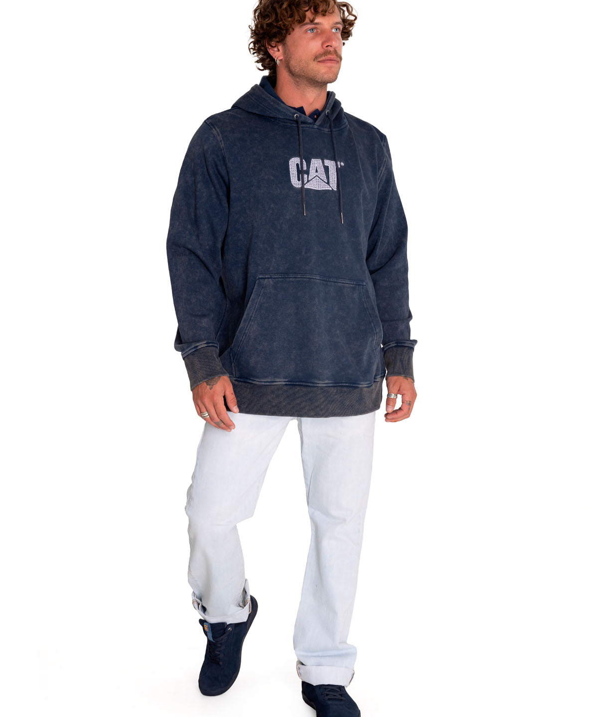 Poleron Casual Hombre Heritage Uniform Embroidered Hoodie Azul Cat