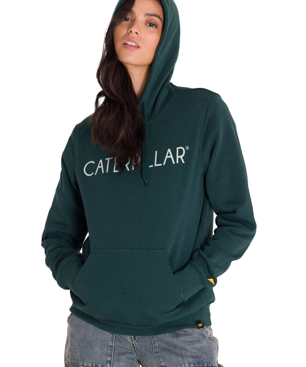 Polerón Con Gorro Mujer Logo Caterpillar Verde CAT