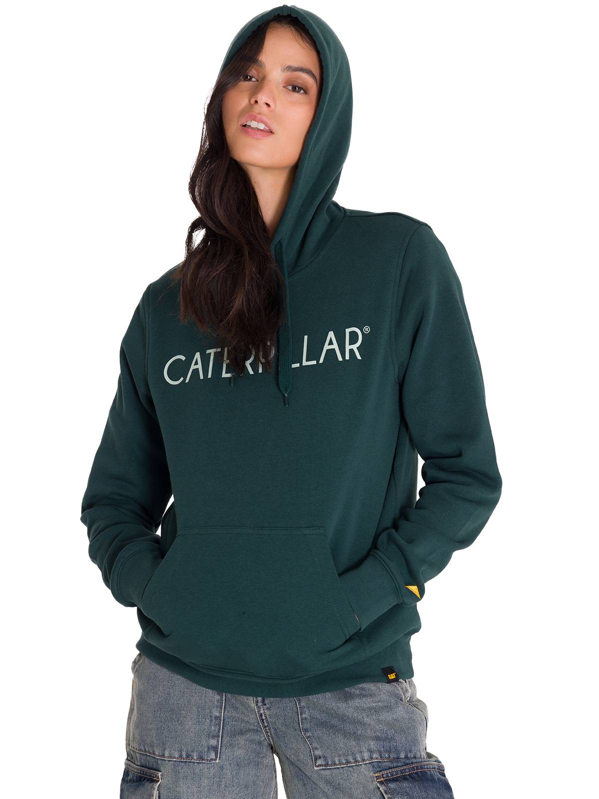 Polerón Con Gorro Mujer Logo Caterpillar Verde CAT