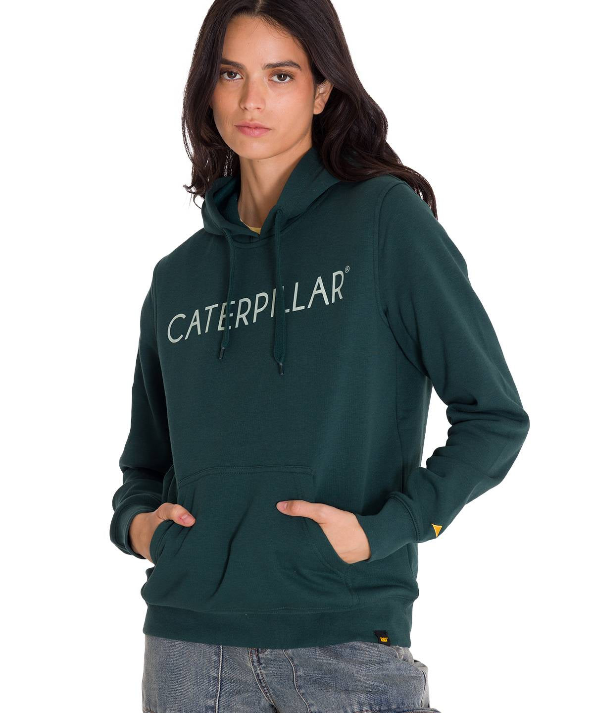 Polerón Con Gorro Mujer Logo Caterpillar Verde CAT