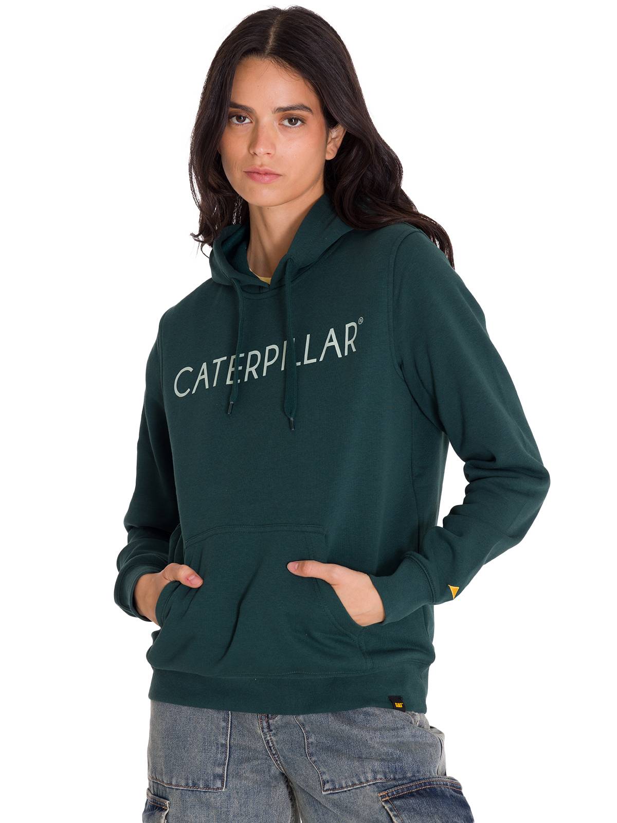 Polerón Con Gorro Mujer Logo Caterpillar Verde CAT