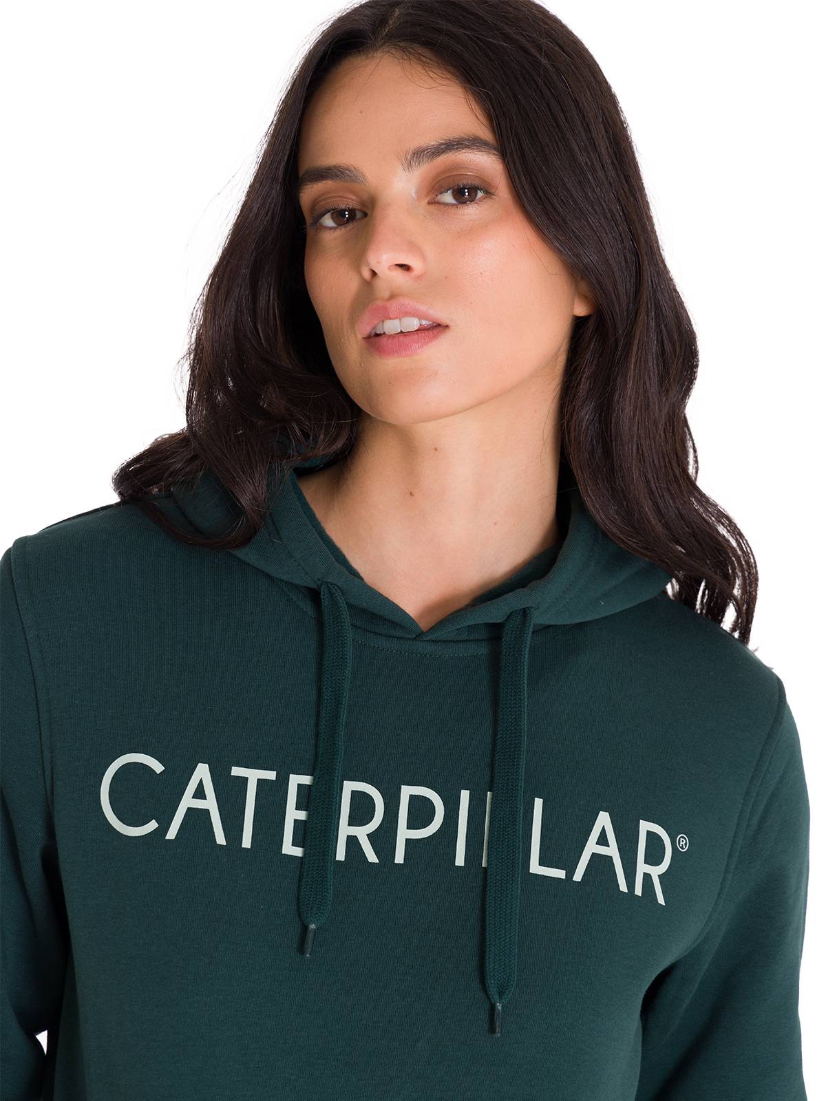 Polerón Con Gorro Mujer Logo Caterpillar Verde CAT