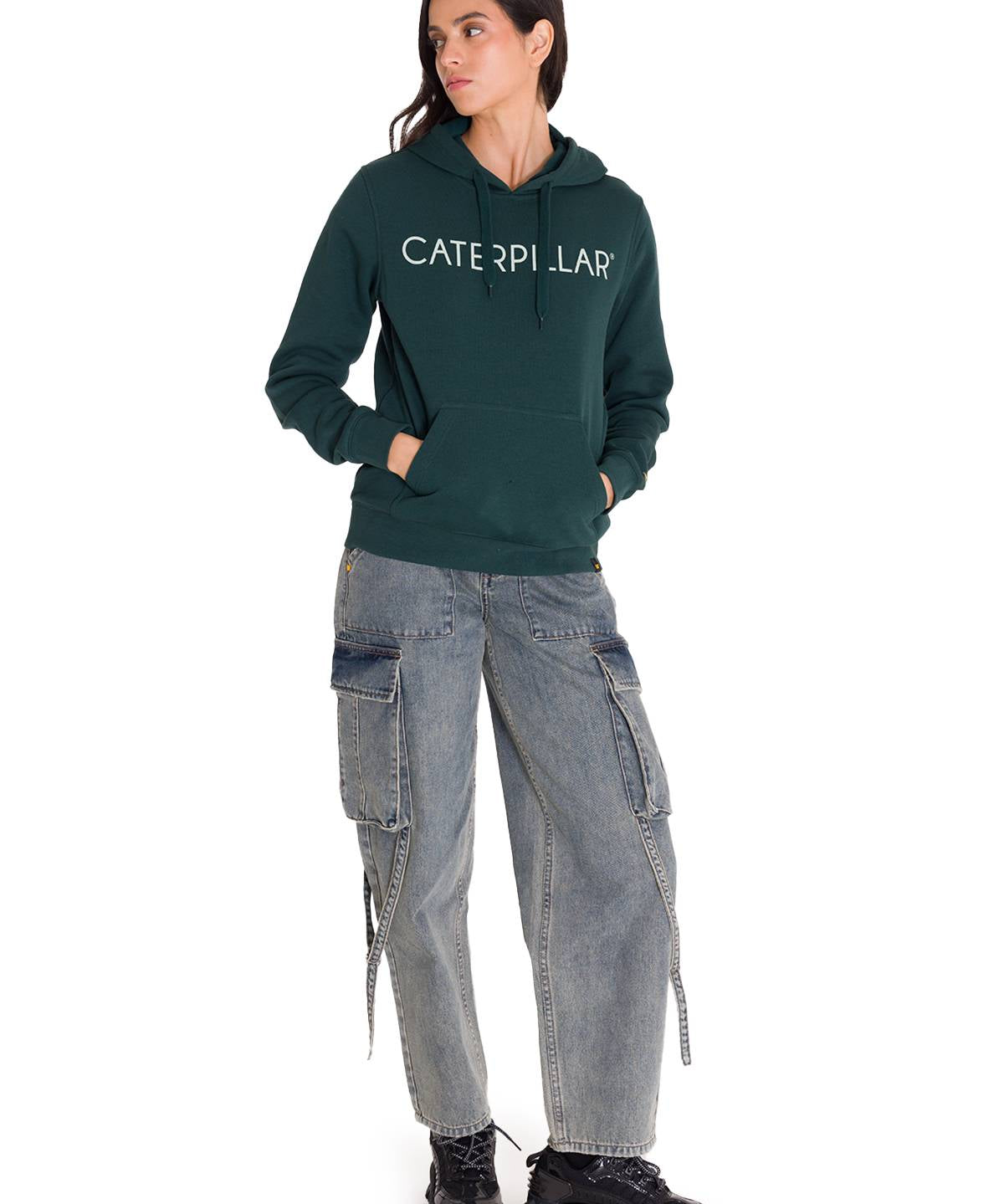 Polerón Con Gorro Mujer Logo Caterpillar Verde CAT