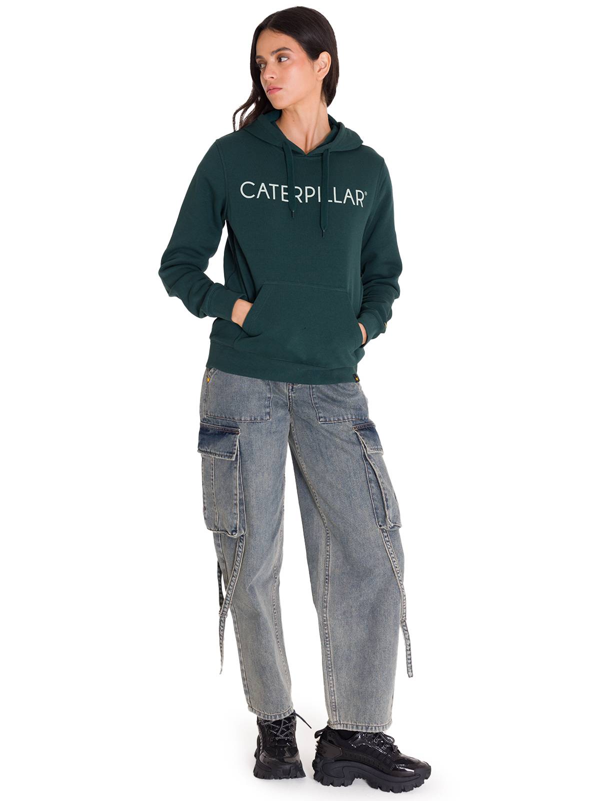 Polerón Con Gorro Mujer Logo Caterpillar Verde CAT