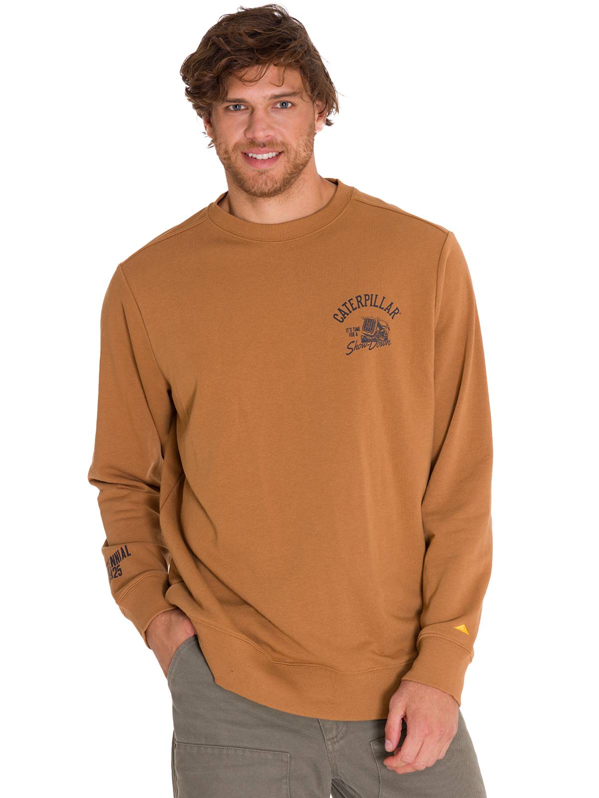 Polerón Manga Larga Hombre Graphic French Terry Crewneck Caramelo Cat