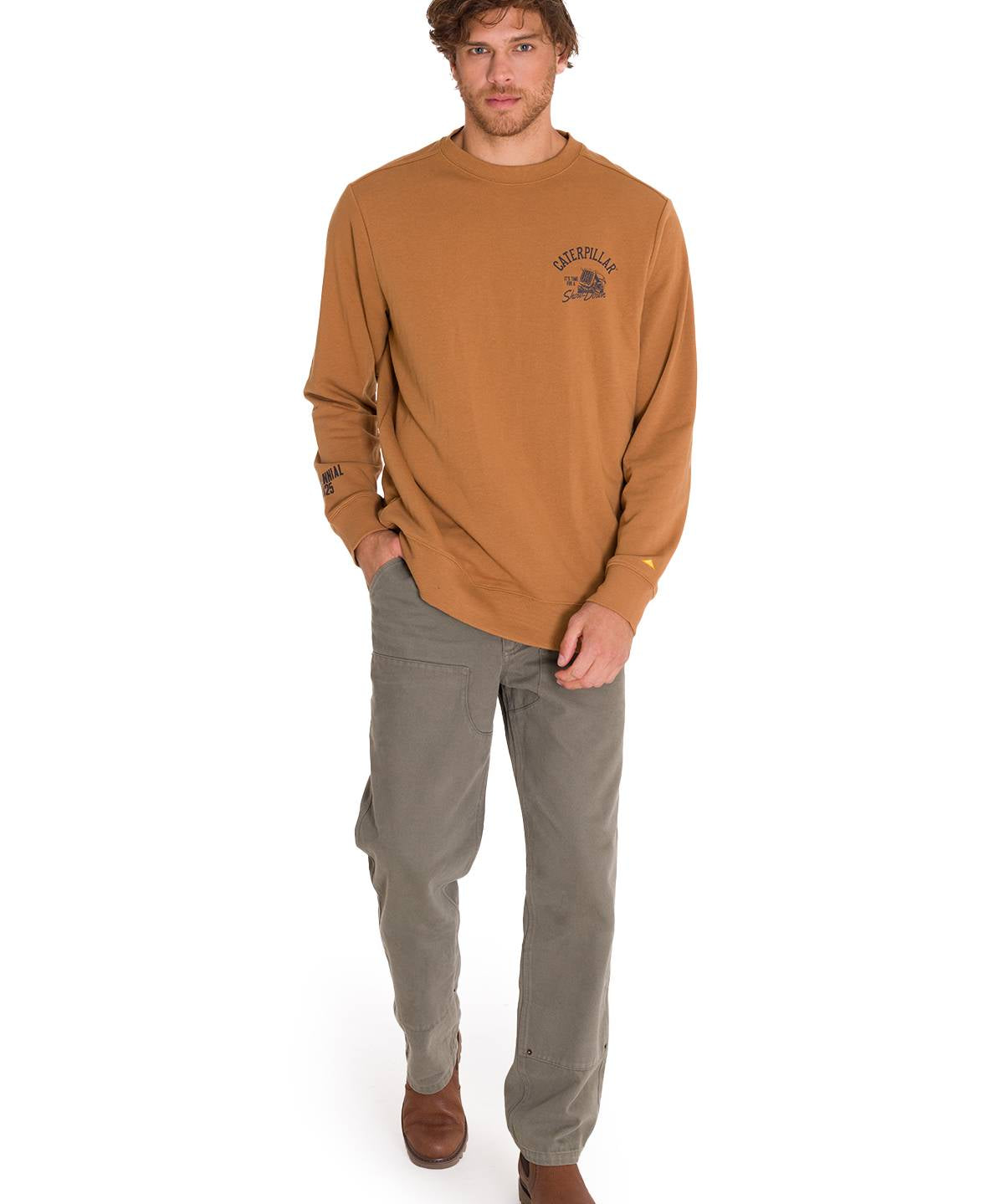 Polerón Manga Larga Hombre Graphic French Terry Crewneck Caramelo Cat