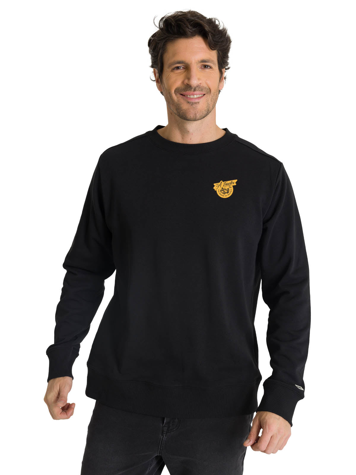 Polerón Crewneck Hombre Diseño French Terry Negro CAT
