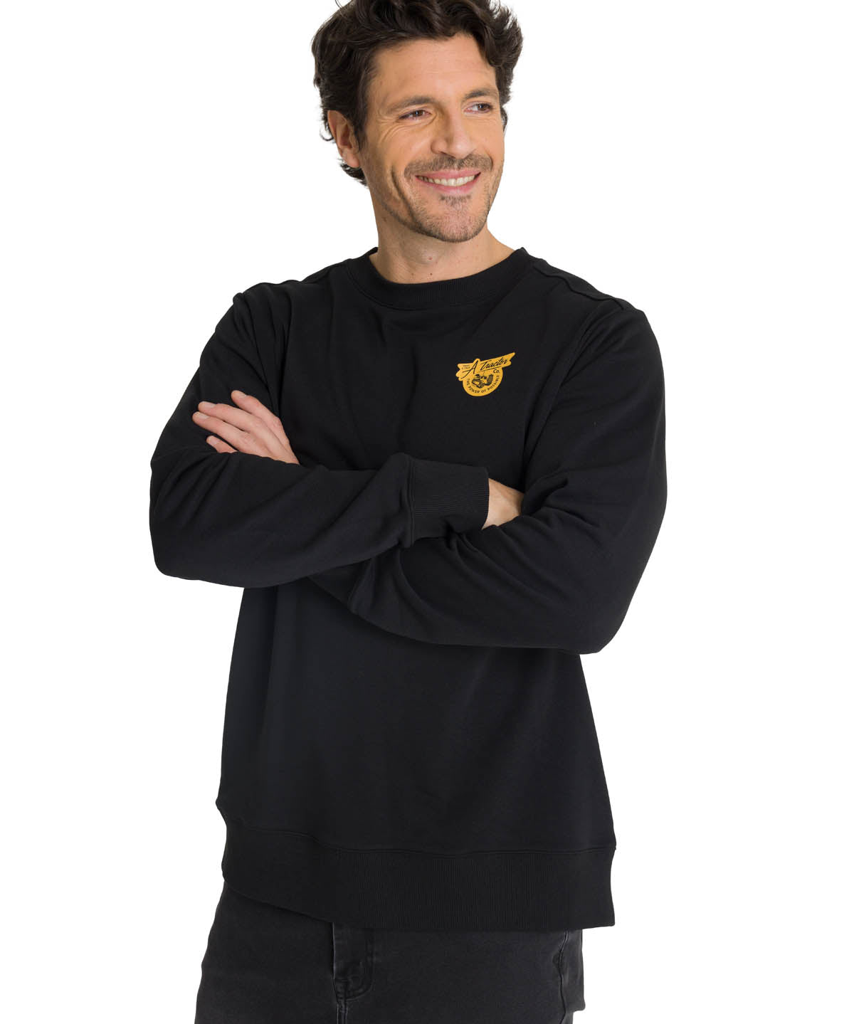 Polerón Crewneck Hombre Diseño French Terry Negro CAT