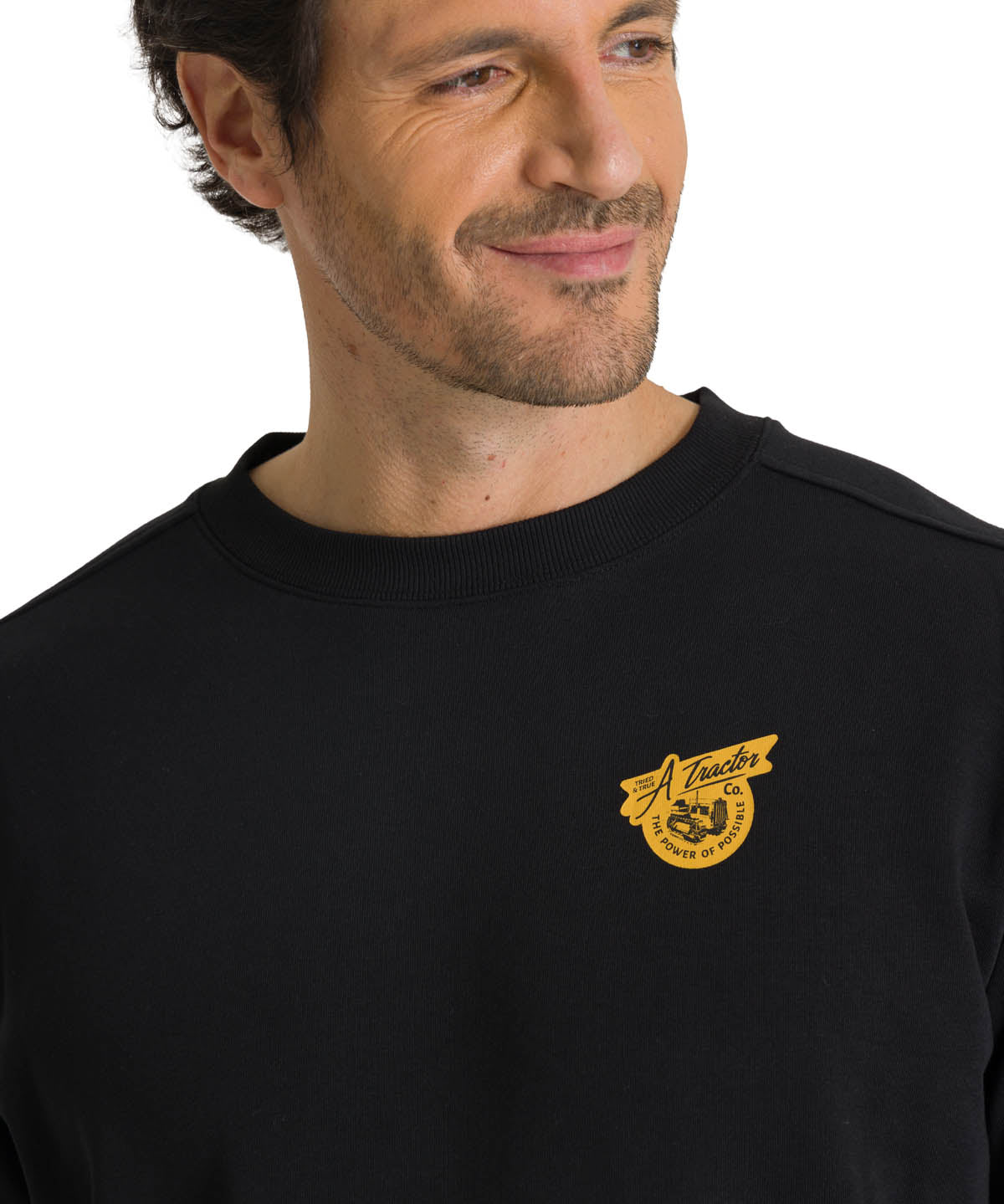 Polerón Crewneck Hombre Diseño French Terry Negro CAT