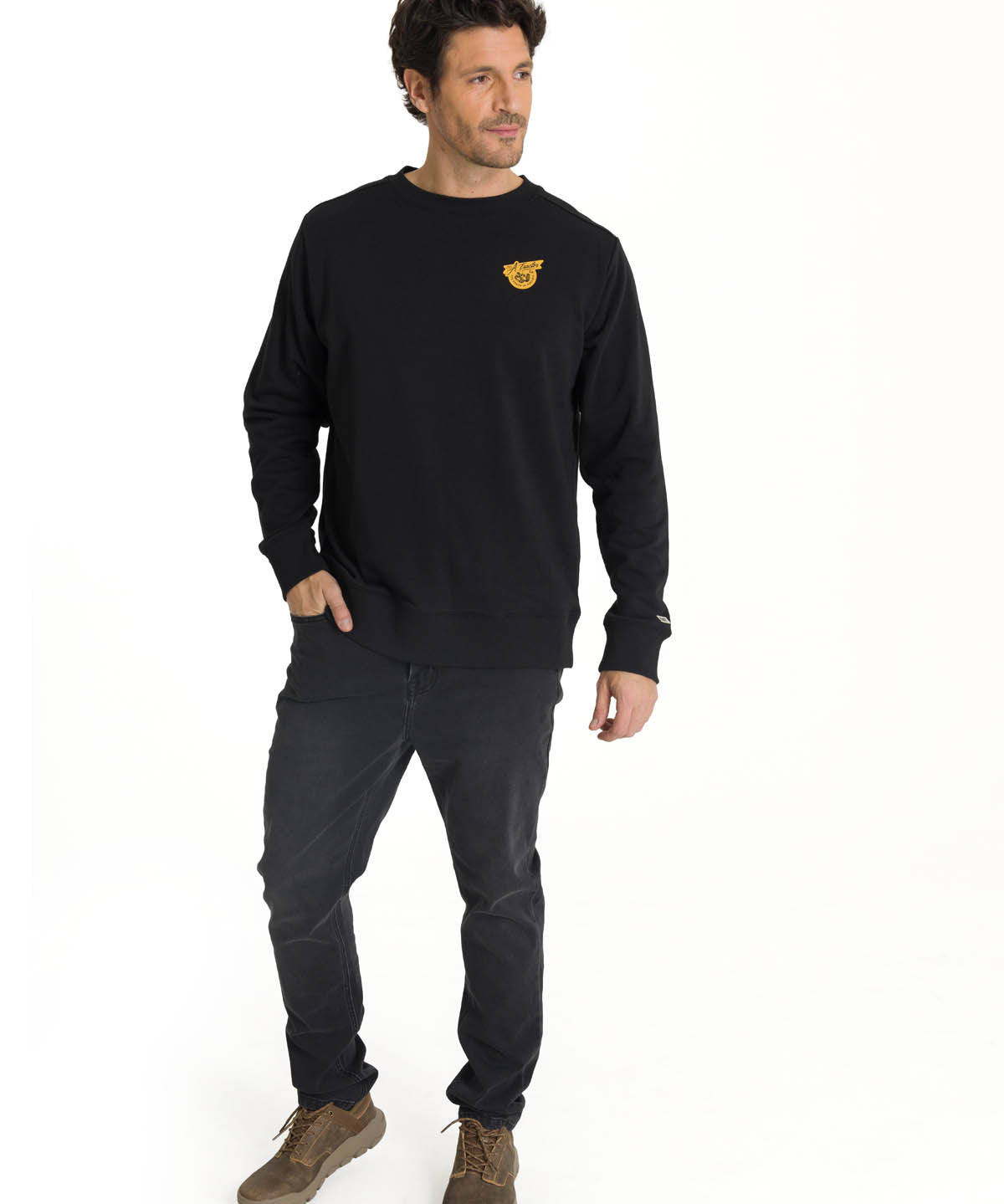 Polerón Crewneck Hombre Diseño French Terry Negro CAT