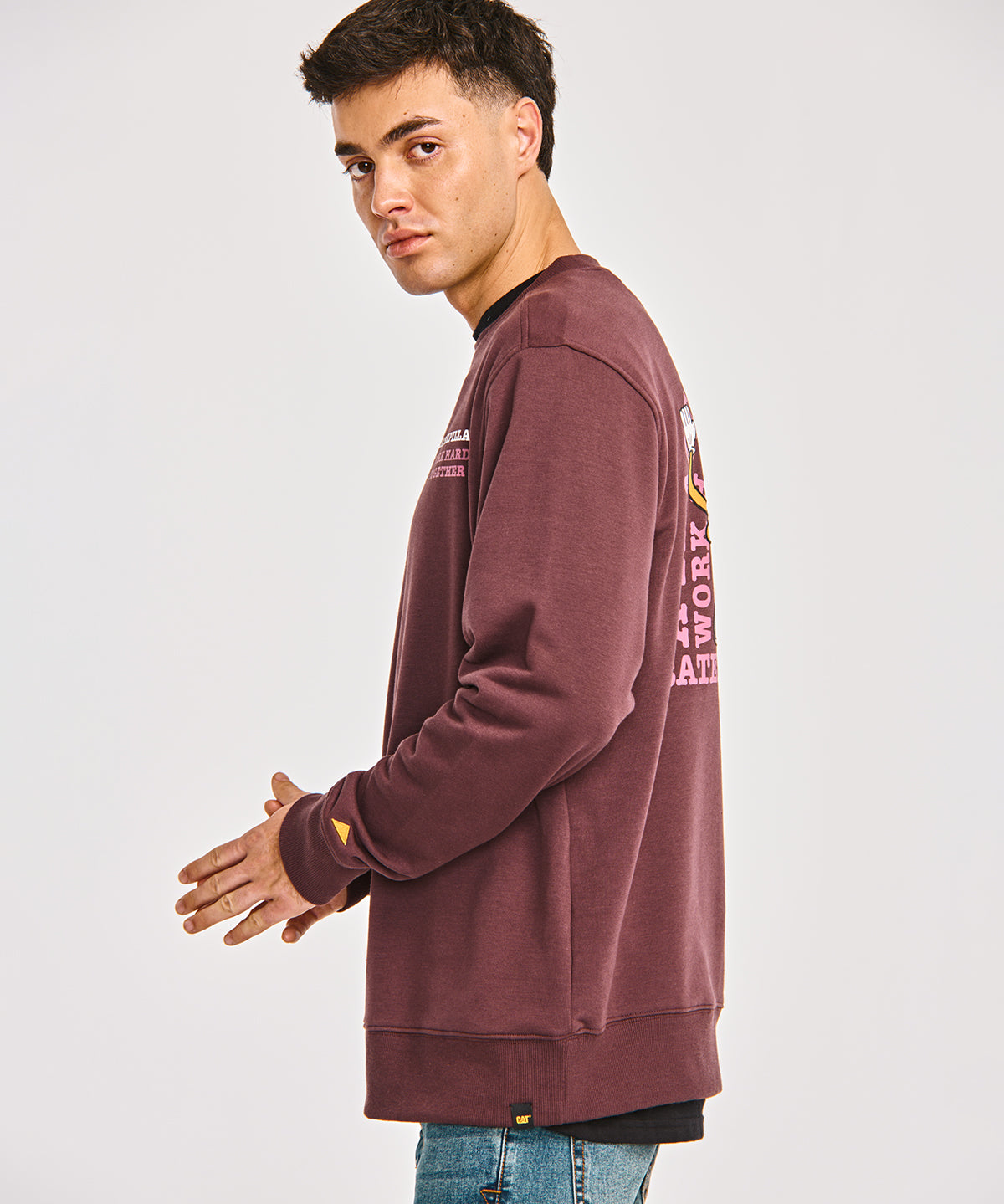 Polerón Casual Hombre GRAPHIC FRENCH TERRY CREWNECK Burdeo CAT