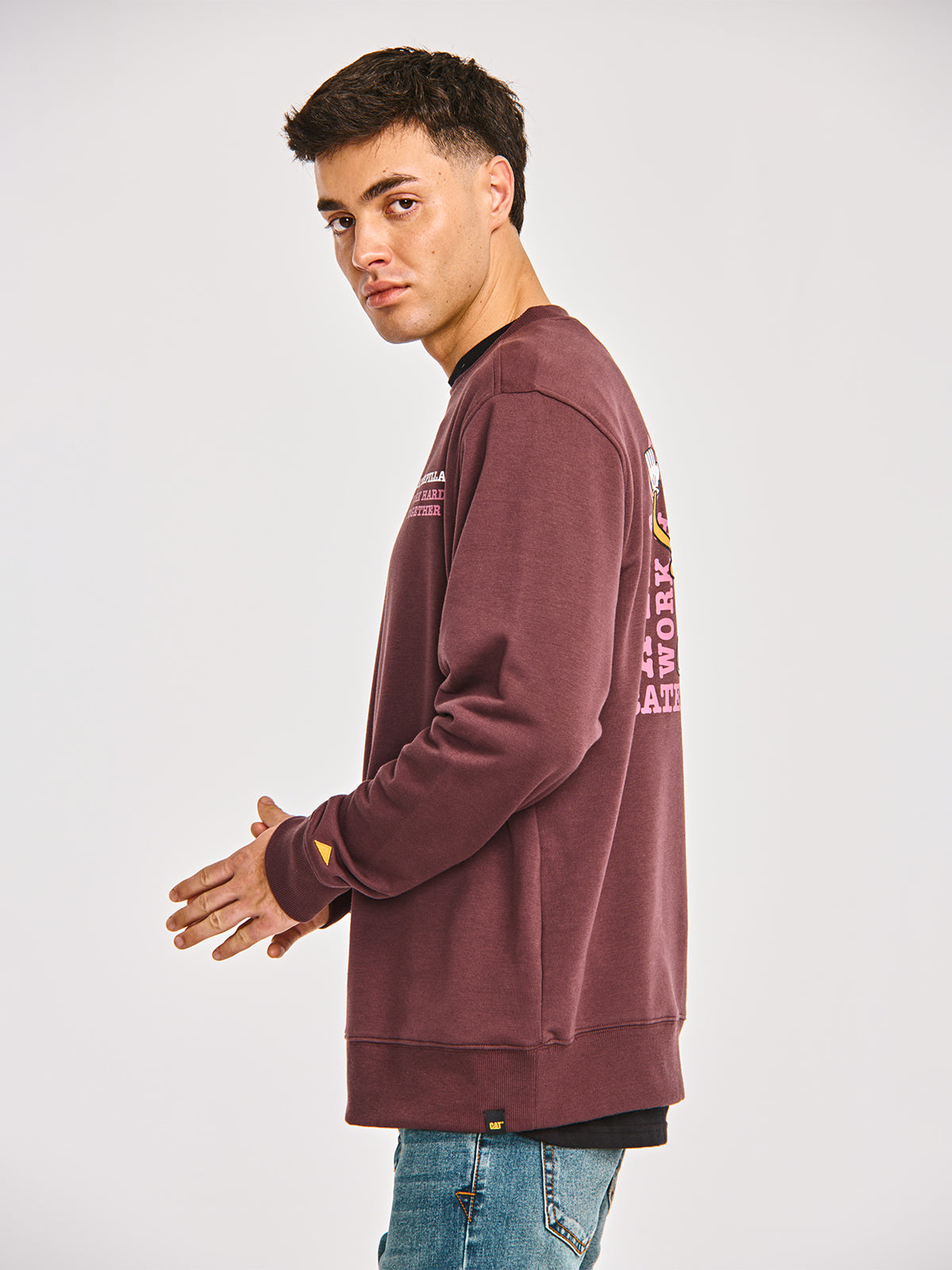 Polerón Casual Hombre GRAPHIC FRENCH TERRY CREWNECK Burdeo CAT