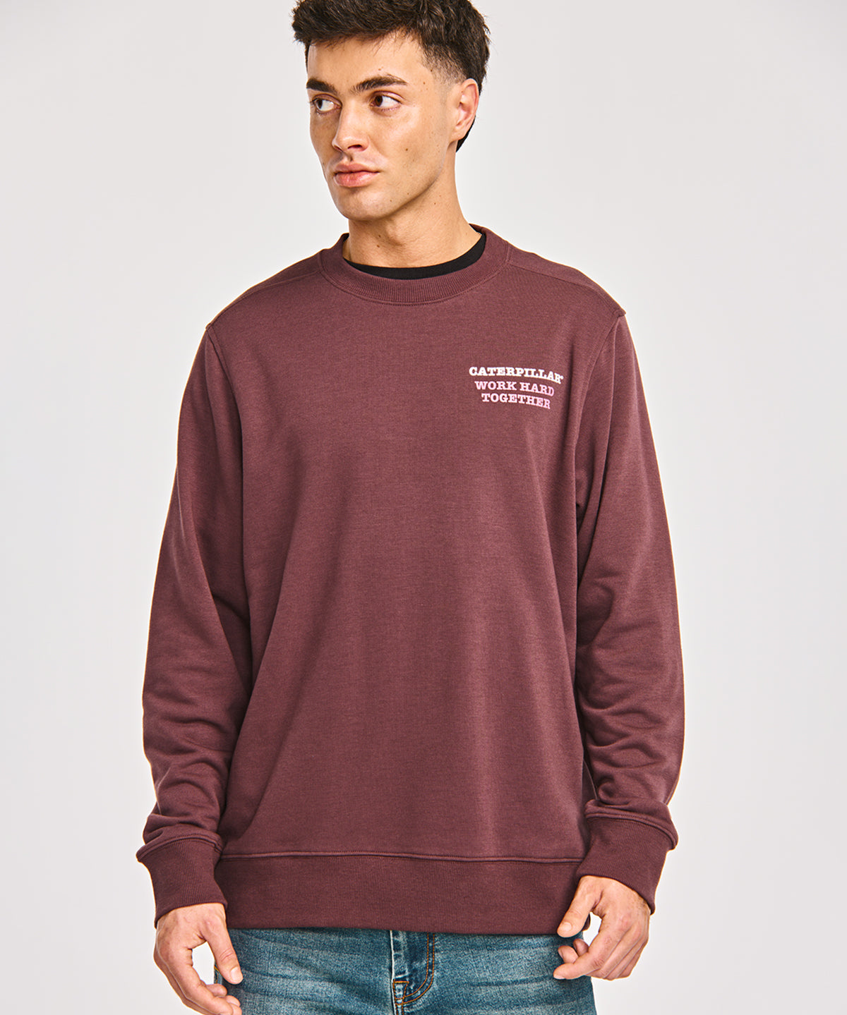 Polerón Casual Hombre GRAPHIC FRENCH TERRY CREWNECK Burdeo CAT