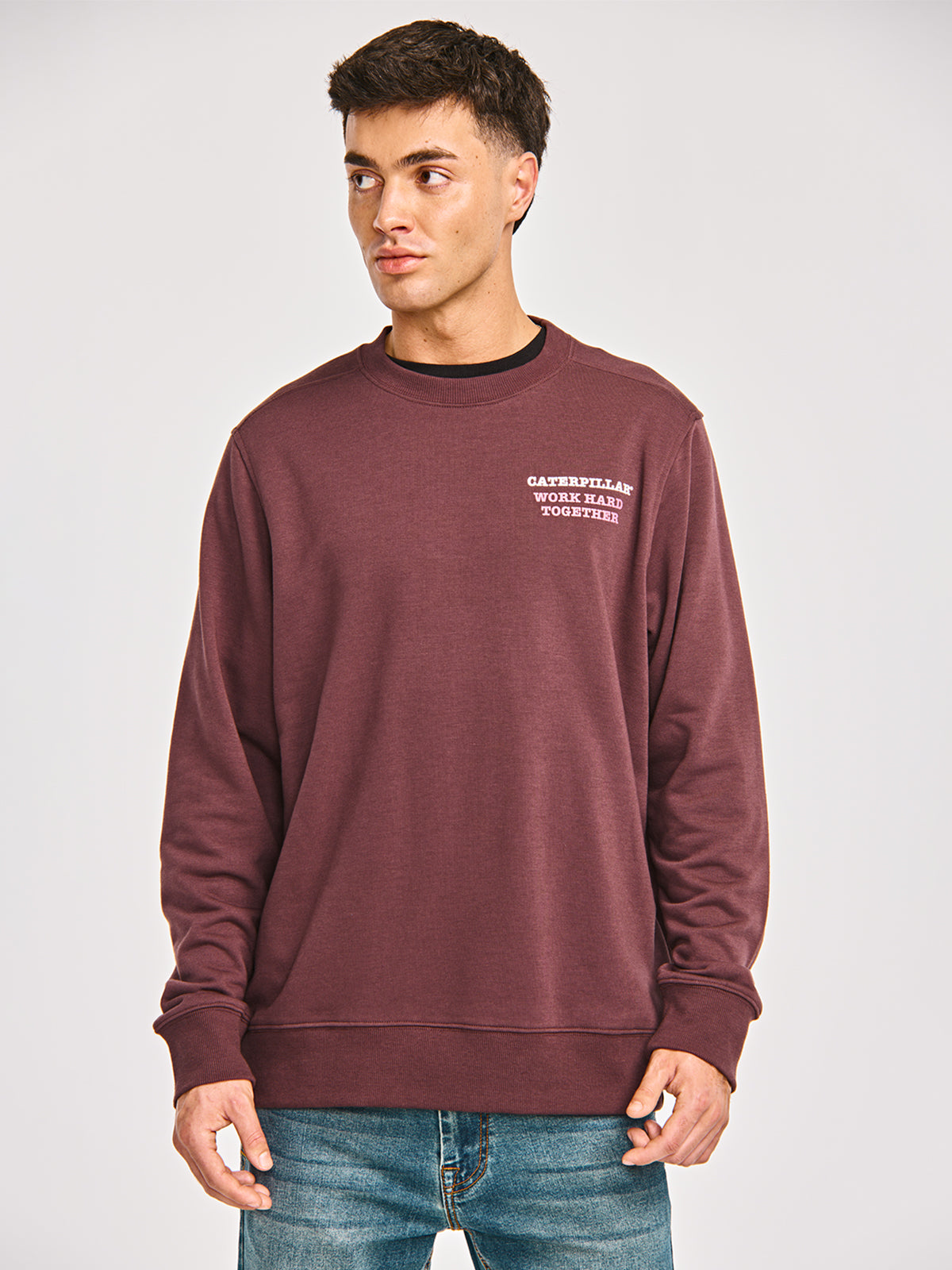 Polerón Casual Hombre GRAPHIC FRENCH TERRY CREWNECK Burdeo CAT