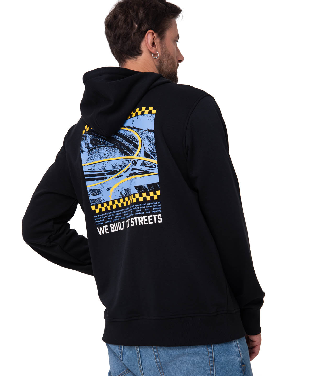 Polerón Con Gorro Hombre Diseño French Terry Negro Cat