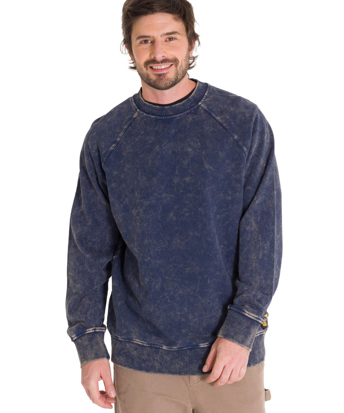 Polerón Manga Larga Hombre PREMIUM WASH CREW NECK Azul Marino Cat