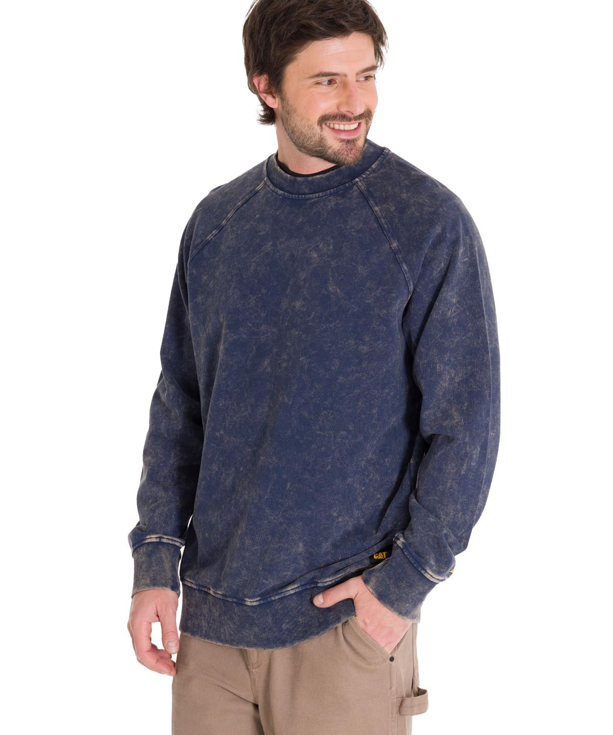 Polerón Manga Larga Hombre PREMIUM WASH CREW NECK Azul Marino Cat