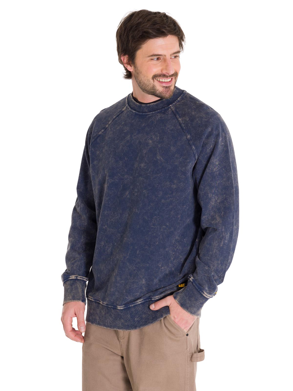 Polerón Manga Larga Hombre PREMIUM WASH CREW NECK Azul Marino Cat