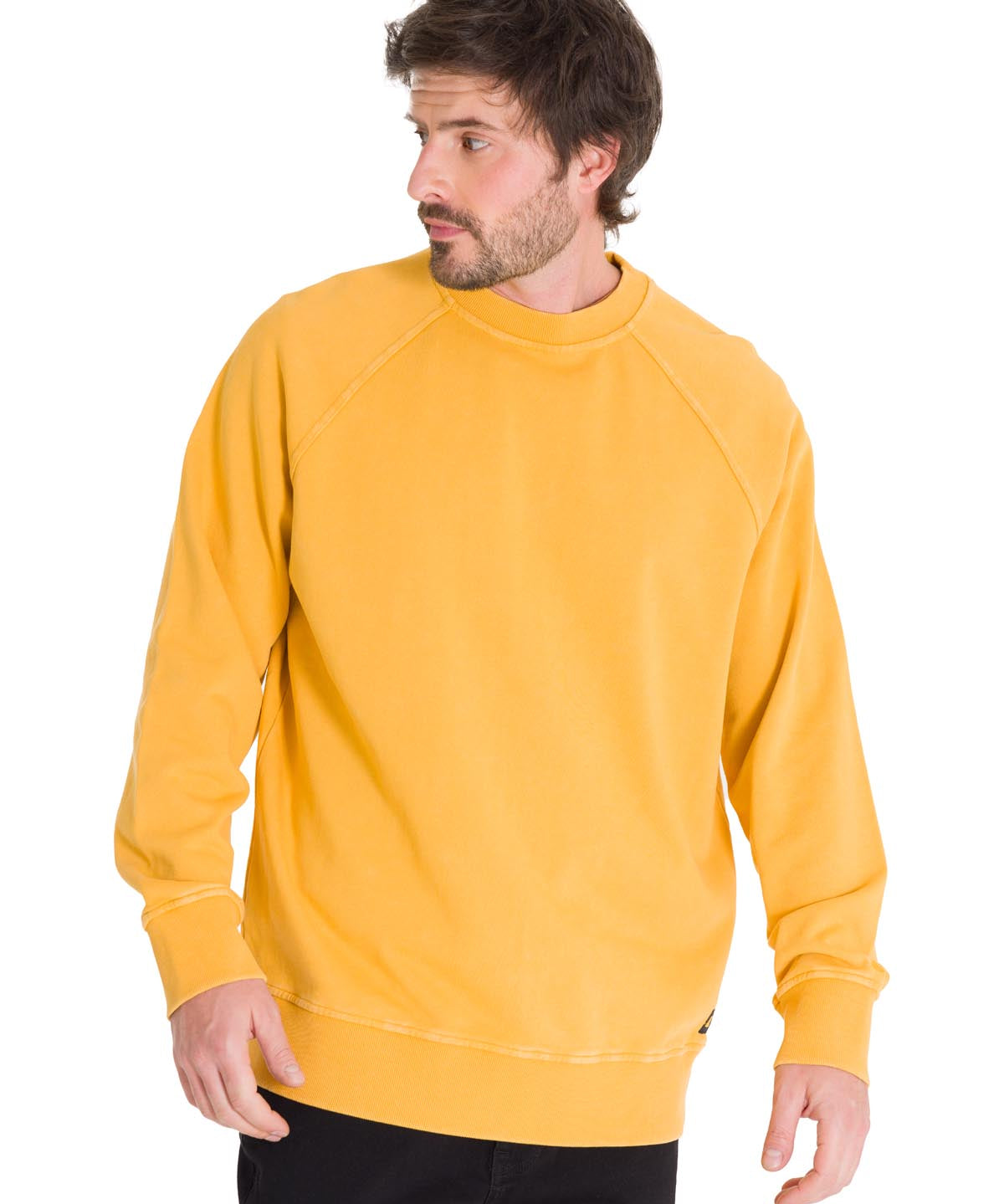 Polerón Manga Larga Hombre Premium Wash Crew Neck Amarillo Cat