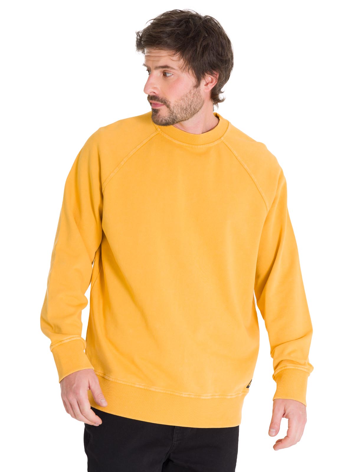 Polerón Manga Larga Hombre Premium Wash Crew Neck Amarillo Cat