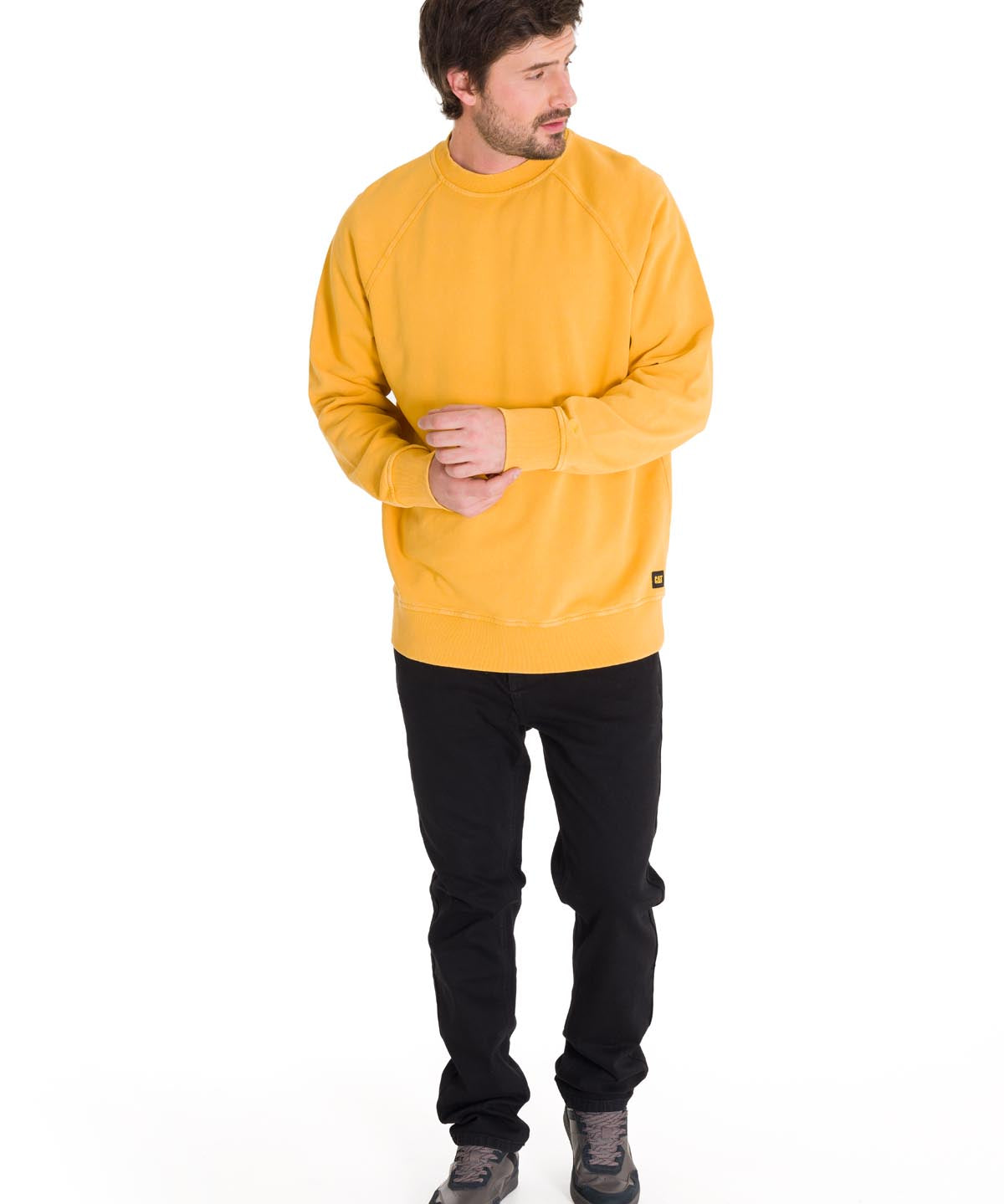 Polerón Manga Larga Hombre Premium Wash Crew Neck Amarillo Cat