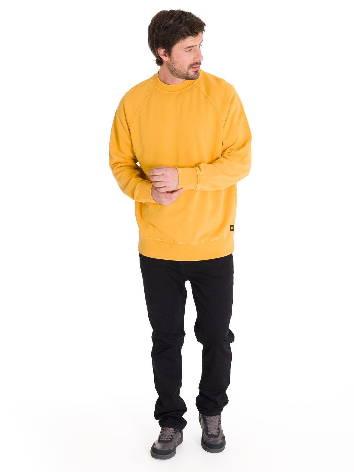 Polerón Manga Larga Hombre Premium Wash Crew Neck Amarillo Cat