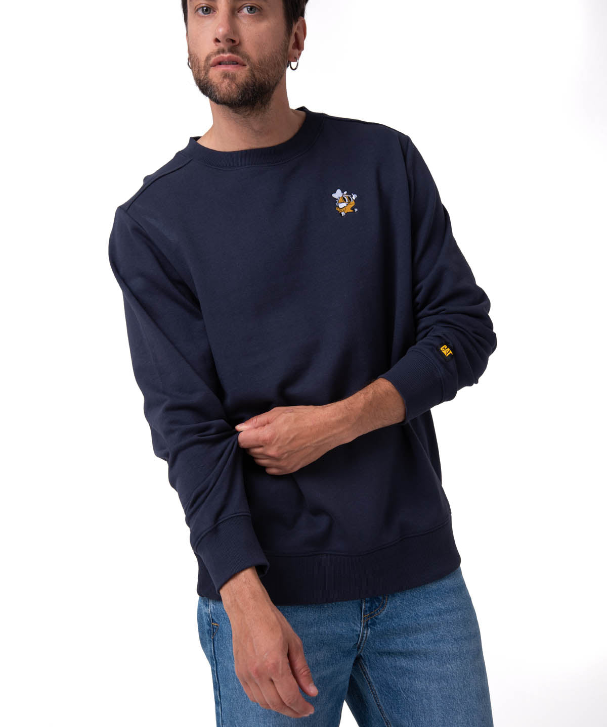 Polerón Crewneck Hombre Graphic Fleece Azul Oscuro Cat