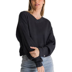 Polerón Cuello en V Mujer Oversize Waffle Grafito CAT