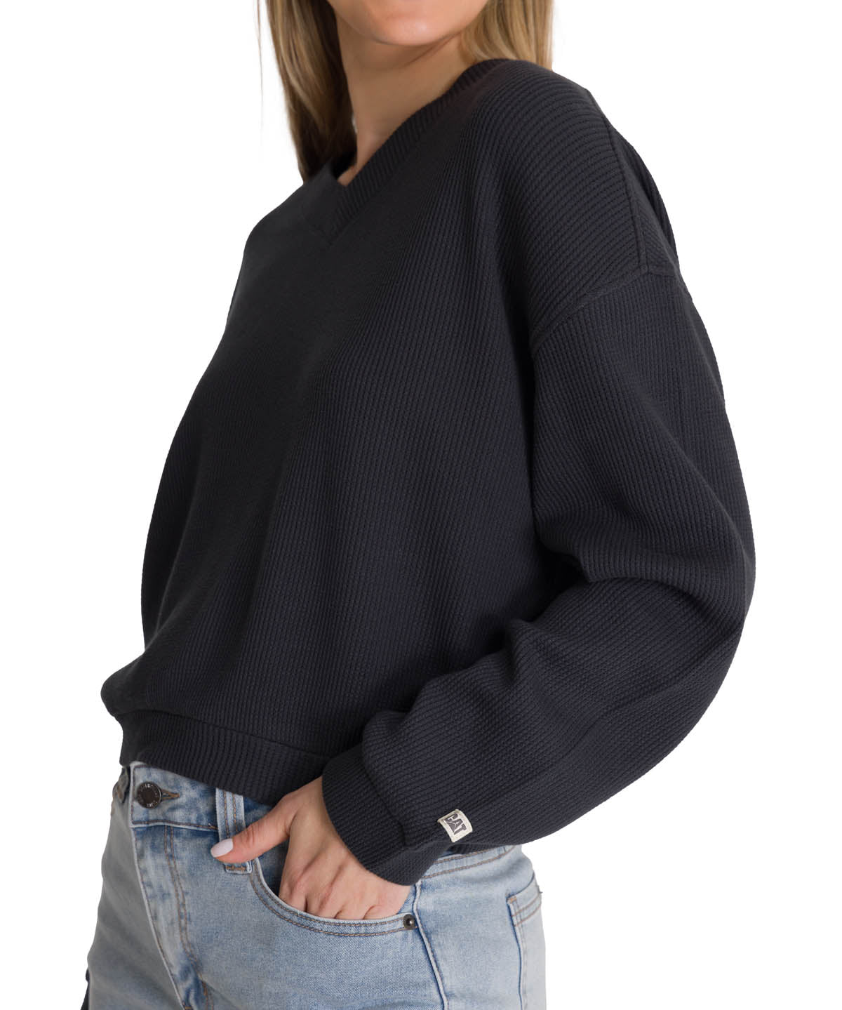 Polerón Cuello en V Mujer Oversize Waffle Grafito CAT