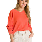 Polerón Cuello en V Mujer Oversize Waffle Salmón CAT