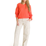 Polerón Cuello en V Mujer Oversize Waffle Salmón CAT