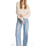 Polerón Cuello en V Mujer Oversize Waffle Blanco CAT