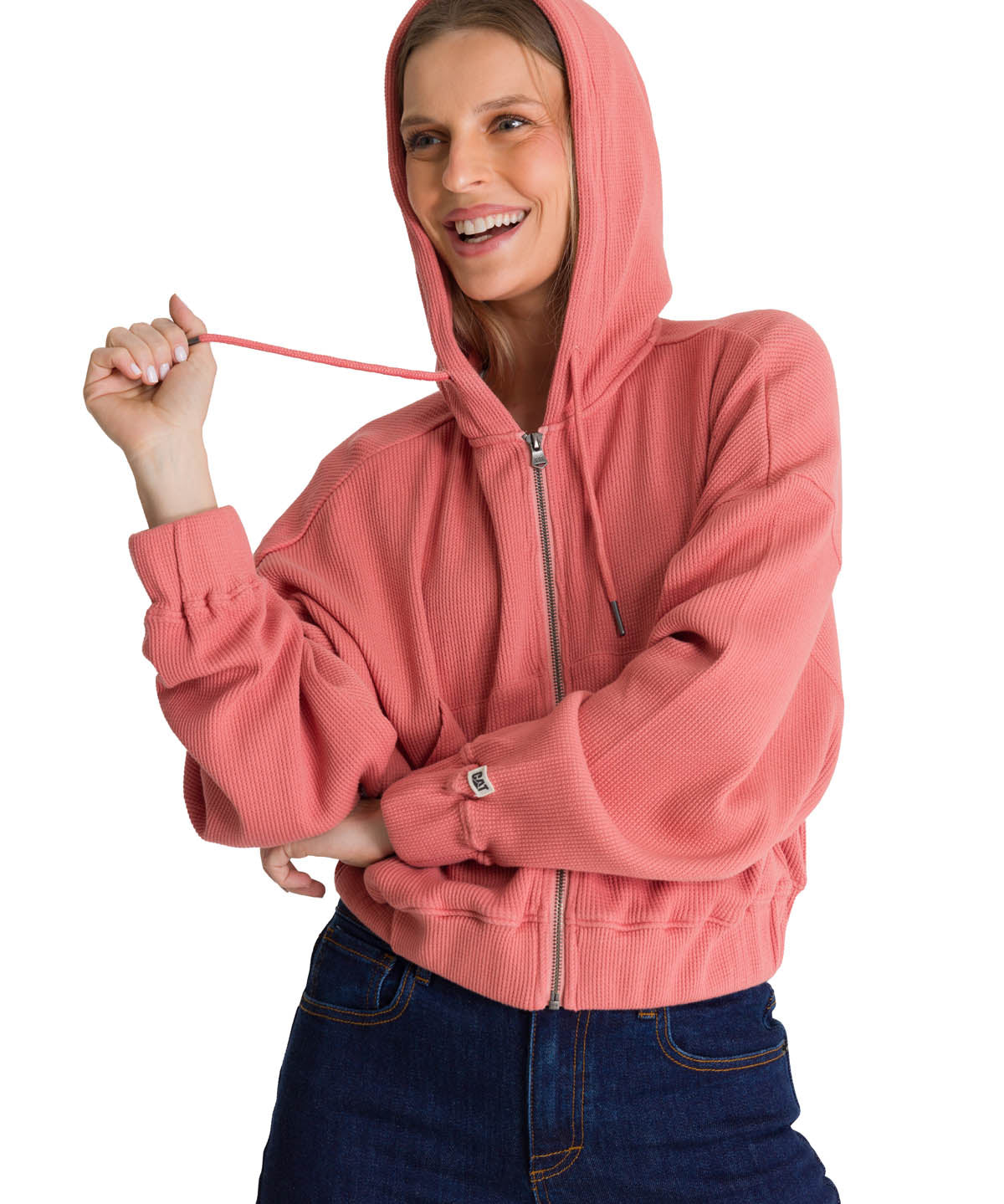 Polerón Con Gorro Mujer Waffle-Knit Salmón CAT