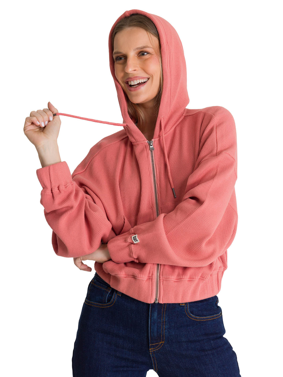 Polerón Con Gorro Mujer Waffle-Knit Salmón CAT