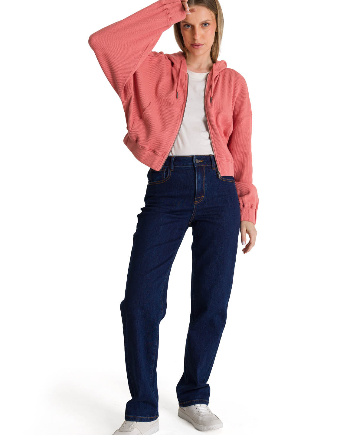 Polerón Con Gorro Mujer Waffle-Knit Salmón CAT