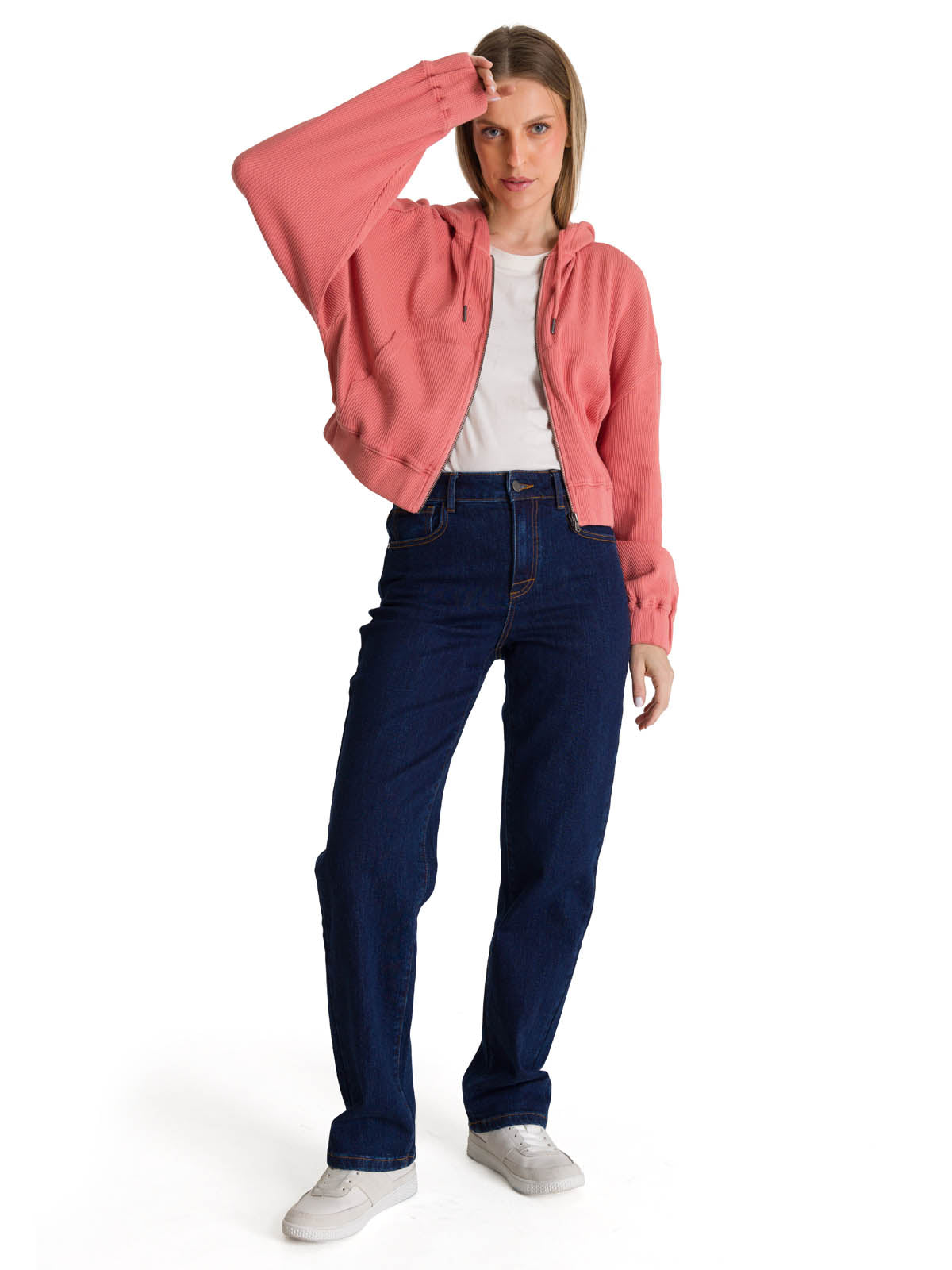 Polerón Con Gorro Mujer Waffle-Knit Salmón CAT