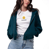 Polerón Con Gorro Mujer Waffle-Knit Cropped Verde Oscuro Cat