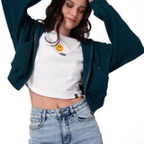 Polerón Con Gorro Mujer Waffle-Knit Cropped Verde Oscuro Cat