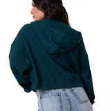 Polerón Con Gorro Mujer Waffle-Knit Cropped Verde Oscuro Cat