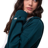 Polerón Con Gorro Mujer Waffle-Knit Cropped Verde Oscuro Cat