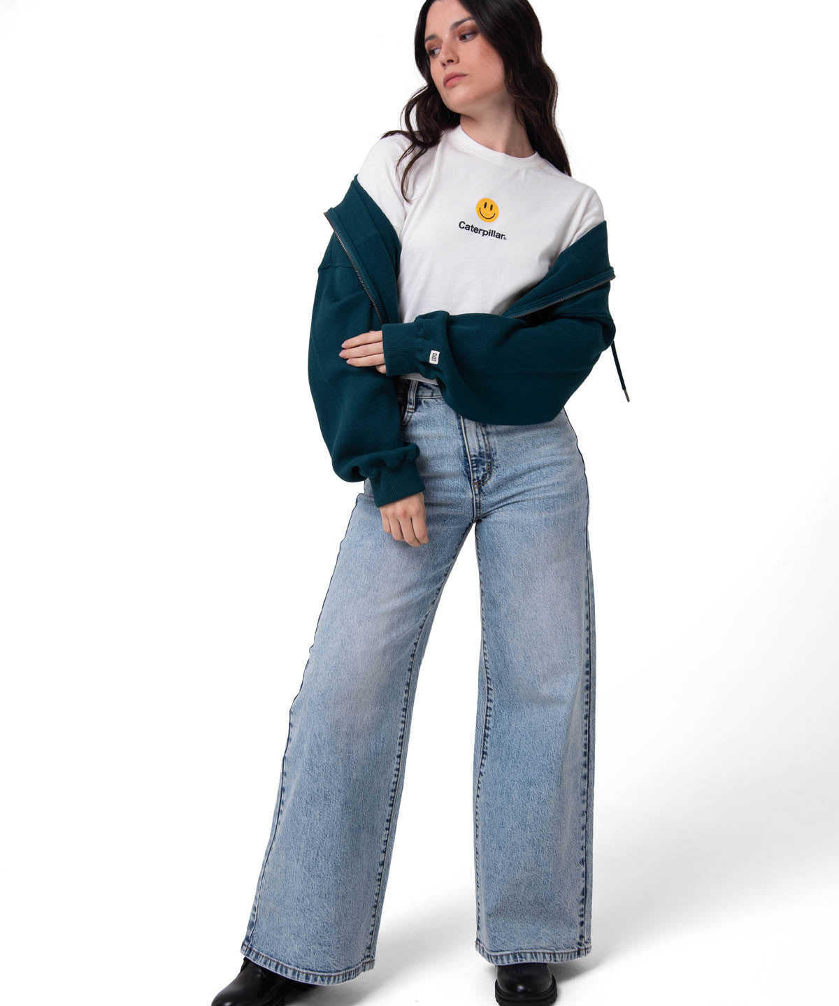 Polerón Con Gorro Mujer Waffle-Knit Cropped Verde Oscuro Cat