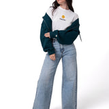 Polerón Con Gorro Mujer Waffle-Knit Cropped Verde Oscuro Cat