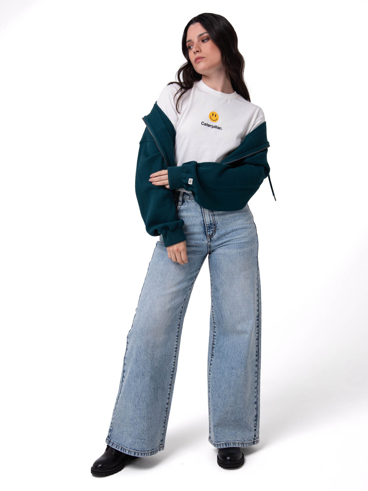 Polerón Con Gorro Mujer Waffle-Knit Cropped Verde Oscuro Cat